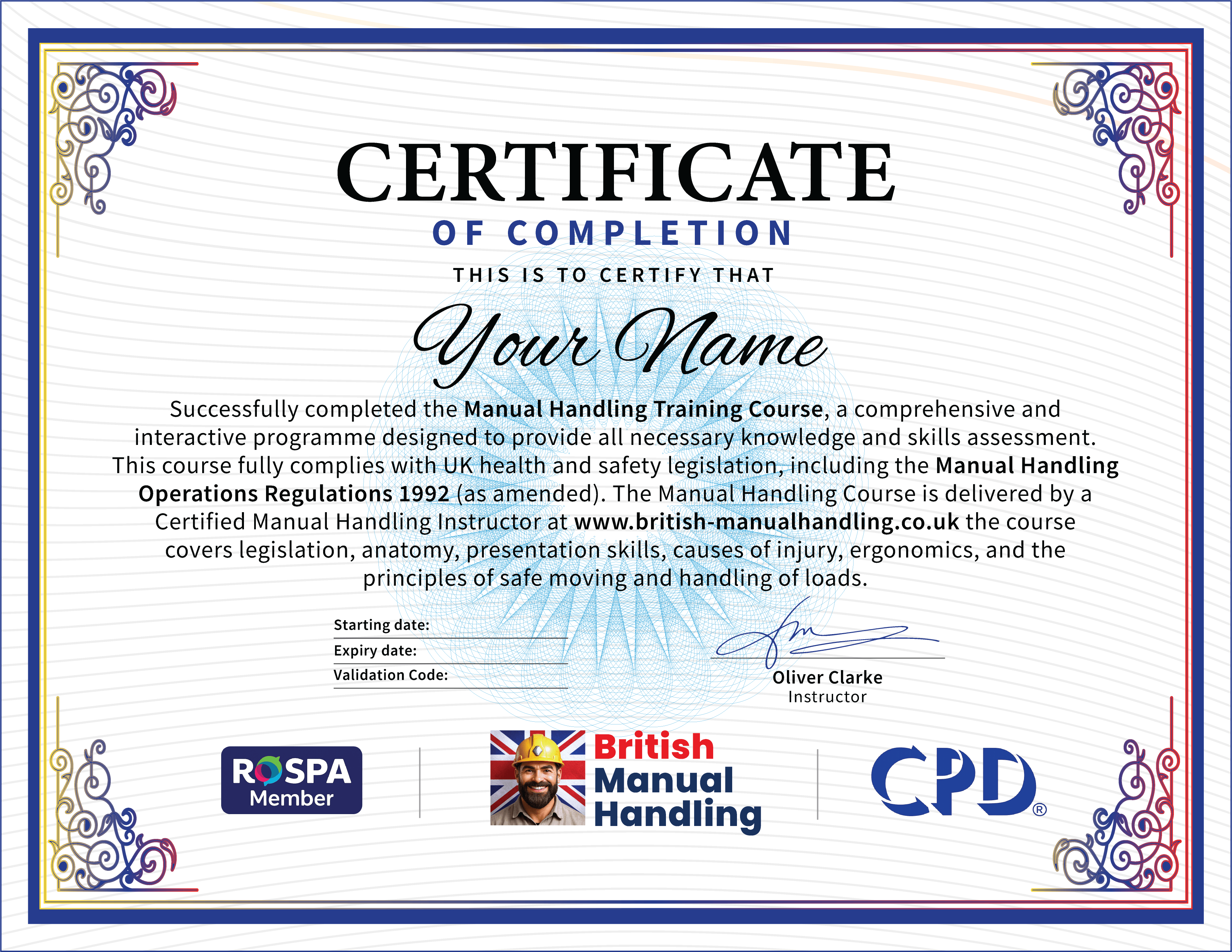 Official Manual Handling Certificate - CPD accredited Manual Handling Certificate from British Manual Handling UK - Instant Download